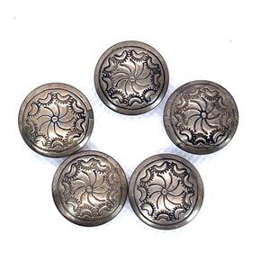 Southwest Western Concho Cowboy Shirt Clip On Button Cover Silver Tone Vintage